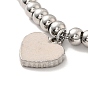 304 Stainless Steel Heart Charm Bracelet with Enamel, 201 Stainless Steel Round Beads Bracelet for Women