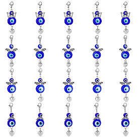 20шт фея с сердцем тибетский стиль сплав кулон украшает, с бусинами лэмпворк от сглаза и 304 застежками-карабинами из нержавеющей стали, разнообразные