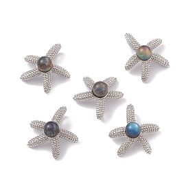 Natural Labradorite Pendants, Starfish Charms, with Antique Silver Color Brass Findings
