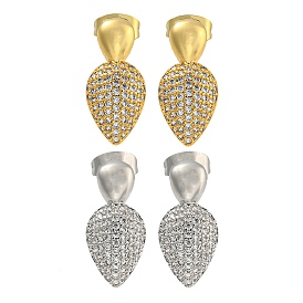 Teardrop Brass Pave Cubic Zirconia Dangle Stud Earrings for Women