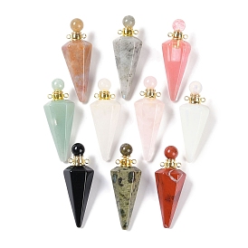 Gemstone Faceted Cone Openable Perfume Bottle Big Pendants, with 304 Stainless Steel Findings