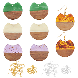 Kits de fabrication de boucles d'oreilles pendantes en bois de noyer, y compris 8 pcs 4 couleurs écart plat rond résine & pendentifs en bois de noyer, crochets et anneaux de saut en laiton