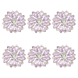 6шт 1-отверстие латунные пуговицы на хвостовике, горный хрусталь и стекло, , цветок