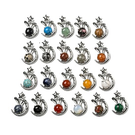 Gemstone Pendants, Rabbit Charms with Rack Plating Brass Moon & Star, Platinum, Cadmium Free & Lead Free