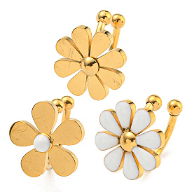 304 Stainless Steel Enamel Cuff Earrings for Women, Small Daisy