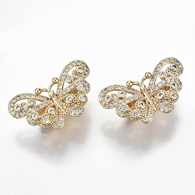 Latón micro pavimenta claro colgantes de circonio cúbico, con broches de collares, sin níquel, forma de mariposa