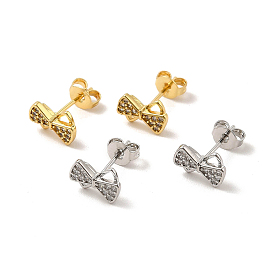 Boucles d'oreilles nœud papillon en zircone cubique transparente, bijoux en laiton de placage de rack pour les femmes, sans cadmium et sans plomb