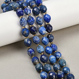 Нитки бусины из натурального ляписа-лазури, граненые, овальные, с бисером