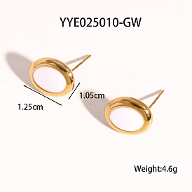 Овальные серьги-гвоздики из нержавеющей стали с белой эмалью для женщин