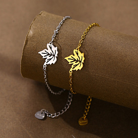 304 Браслеты из нержавеющей стали с звеньями в виде кленового листа, браслеты-цепочки для женщин