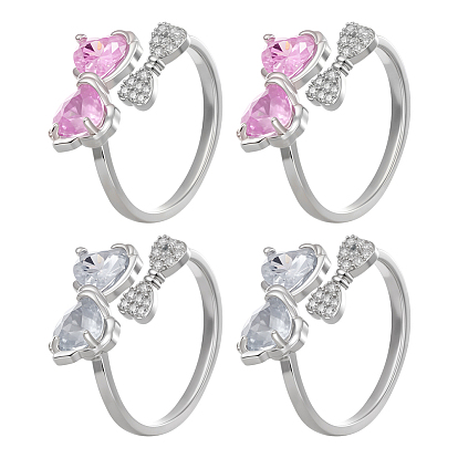 4 шт 2 цвета латунь микро паве кубический цирконий манжеты кольца для женщин, бантом