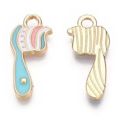 Alloy Charms, with Enamel, Cadmium Free & Lead Free, Light Gold, Toothbrush