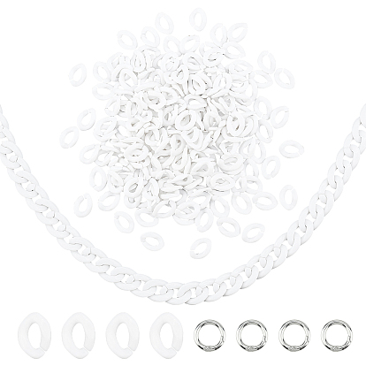 DIY Bag Handles Making Kits, Including 200Pcs Opaque Acrylic Linking Rings and 4Pcs Alloy Spring Gate Rings