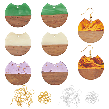 Kits de fabrication de boucles d'oreilles pendantes en bois de noyer, y compris 8 pcs 4 couleurs écart plat rond résine & pendentifs en bois de noyer, crochets et anneaux de saut en laiton