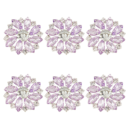 6шт 1-отверстие латунные пуговицы на хвостовике, горный хрусталь и стекло, , цветок