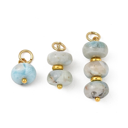 3 piezas 3 estilos colgantes de larimar natural y cuentas espaciadoras de latón, dijes redondos con cuentas y anillas abiertas de acero inoxidable, dorado