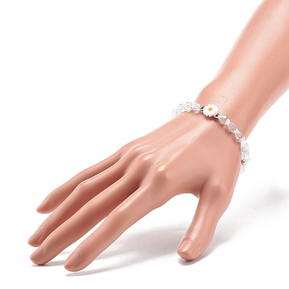 Bracelet extensible et collier pendentif fleur de marguerite en coquillage naturel, bijoux en perles de verre et de plastique pour femmes