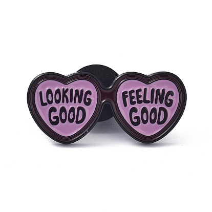 Looking Good Feeling Good Enamel Pin, Moon & Star Double Heart Alloy Enamel Brooch for Backpacks Clothes Bags, Electrophoresis Black