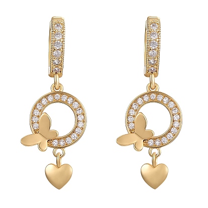 Кольцо из прозрачного кубического циркония с бабочкой и серьгой-кольцом в виде сердца, украшения из латуни для женщин