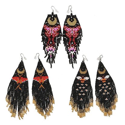Серьги с подвесками из тканых стеклянных бусин в богемном стиле, железные серьги-люстры с кисточками для женщин, бабочка