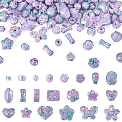 50g непрозрачные акриловые бусины, серебристого металла, обвитыми, разнообразные