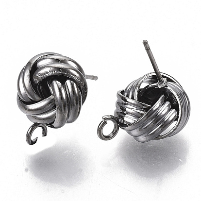 China Factory Iron Stud Earring Findings, with Loop, Raw(Unplated) Pin,  Love Knot Earrings, Cadmium Free & Nickel Free & Lead Free 16x12mm, Hole:  2mm, Pin: 0.8mm in bulk online 