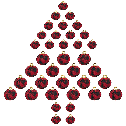 40Pcs 2 Style Cloth Fabric Covered Pendants, with Aluminum Findings Inside and Golden Tone CCB Jump Rings, Round