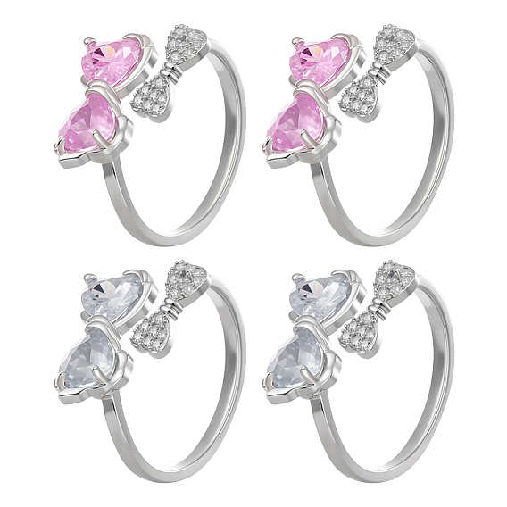 4 шт 2 цвета латунь микро паве кубический цирконий манжеты кольца для женщин, бантом