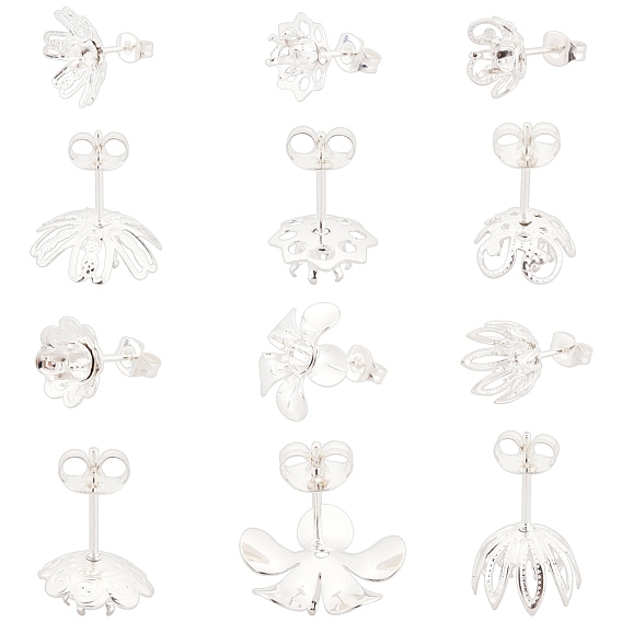 304 Stainless Steel Ear Stud Components, with Ear Nuts, Earring Backs, Mixed Shape