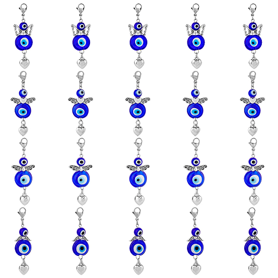 20шт фея с сердцем тибетский стиль сплав кулон украшает, с бусинами лэмпворк от сглаза и 304 застежками-карабинами из нержавеющей стали, разнообразные