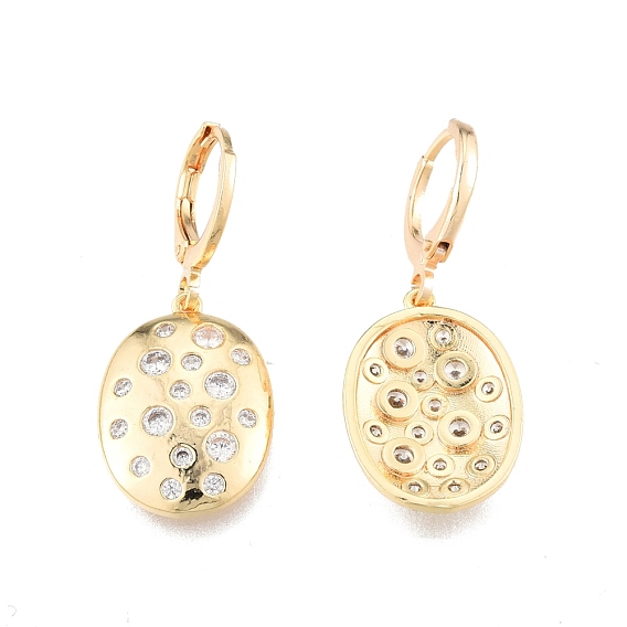 Boucles d'oreilles pendantes ovales en zircone cubique transparente, bijoux en laiton pour femmes, sans cadmium et sans nickel et sans plomb