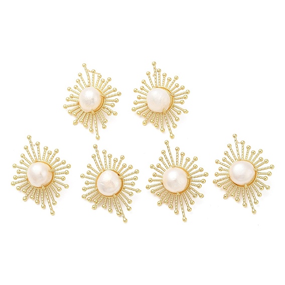 Natural Pearl Sun Stud Earings, Long-Lasting Plated Brass Earrings