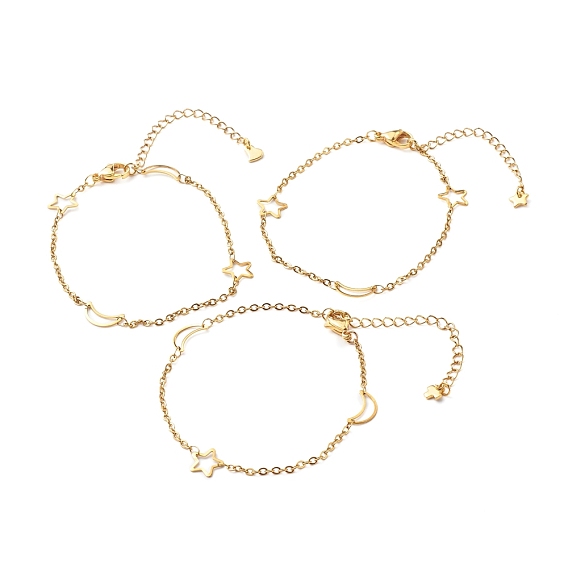 304 браслет из нержавеющей стали с луной и звёздочкой, с кабельными цепями