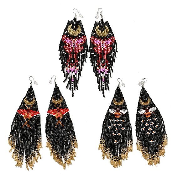 Серьги с подвесками из тканых стеклянных бусин в богемном стиле, железные серьги-люстры с кисточками для женщин, бабочка