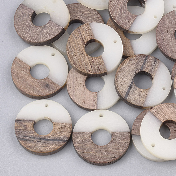 Resin & Walnut Wood Pendants, Donut/Pi Disc