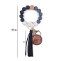 Silicone Beaded Wristlet Keychain, with Imitation Leather Tassel and Word Mama Board, for Women Car Key or Bag Decoration