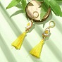 Glass Seed Braided Column with Tassel Dangle Leverback Earrings, 304 Stainless Steel Jewelry for Women
