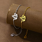 304 Stainless Steel Maple Leaf Link Bracelets, Cable Chain Bracelets for Women