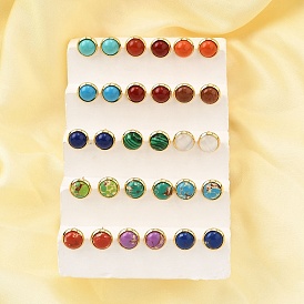 Латунные полукруглые серьги-гвоздики, со смешанным драгоценным камнем и кошачьим глазом, без свинца и без кадмия, долговечный, стойки покрытие