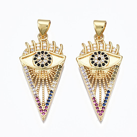 Brass Micro Pave Cubic Zirconia Pendants, Nickel free, Eye