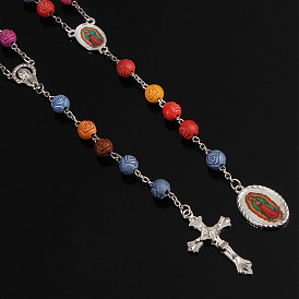 Collares de cuentas de rosario de colores de aleación y resina, Platino