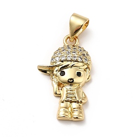 Brass Micro Pave Cubic Zirconia Pendants, Long-Lasting Plated, Real 18K Gold Plated, Boy Charm with Cap