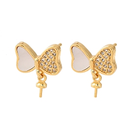 Фурнитура для серег-гвоздиков из латунных ракушек с микропаве из кубического циркония, за половину пробурено бисера, с уха орехов, бантом, без кадмия и без свинца, стойки покрытие, долговечный