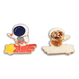 Spaceman Shape Enamel Pin, Light Gold Plated Alloy Cartoon Badge for Backpack Clothes, Nickel Free & Lead Free