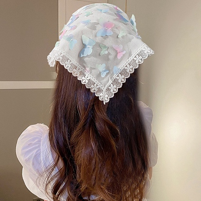 Lace Triangular Scarf Headband, Sweet Girl Style Hollowed Out Headscarf