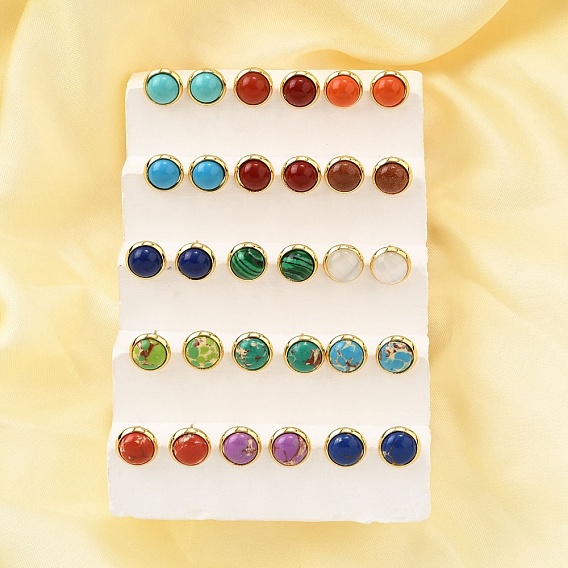 Латунные полукруглые серьги-гвоздики, со смешанным драгоценным камнем и кошачьим глазом, без свинца и без кадмия, долговечный, стойки покрытие