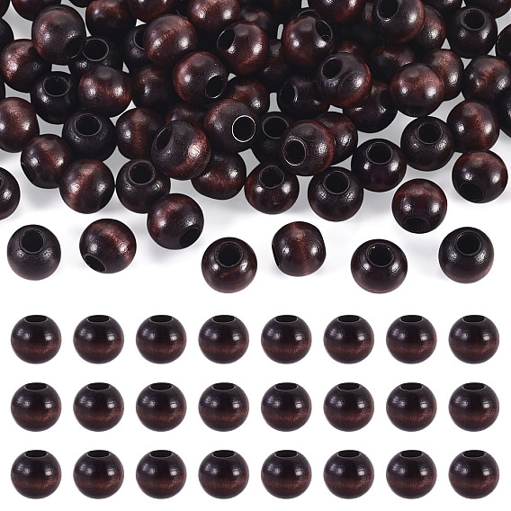 Wood European Beads, Large Hole Beads, Dyed, Round