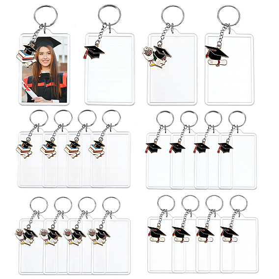 24Pcs 6 Style Acrylic Photo Frame & Alloy Enamel Keychians, with Iron Findings