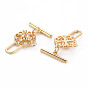 Brass Micro Pave Clear Cubic Zirconia Peg Bails Toggle Clasps, for Half Drilled Bead, Nickel Free, Flower & Bar