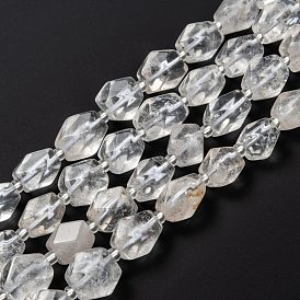 Natural Quartz Crystal Beads Strands, Rock Crystal Beads, with Seed Beads, Faceted, Polygon